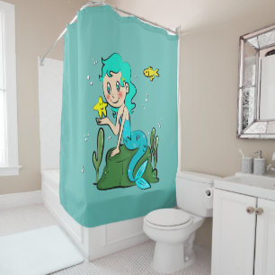 Niedlicher Cartoon Mermaid Duschvorhang