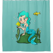 Niedlicher Cartoon Mermaid Duschvorhang (Vorderseite)
