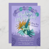 Niedlicher Cartoon Mermaid Girly Lila 13. Geburtst Einladung (Vorne/Hinten)