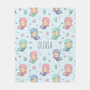 Niedlicher Cartoon Mermaid Pattern Fleecedecke
