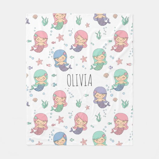 Niedlicher Cartoon Mermaid Pattern Fleecedecke (Vorderseite)