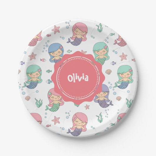 Niedlicher Cartoon Mermaid Pattern Pappteller (Vorderseite)