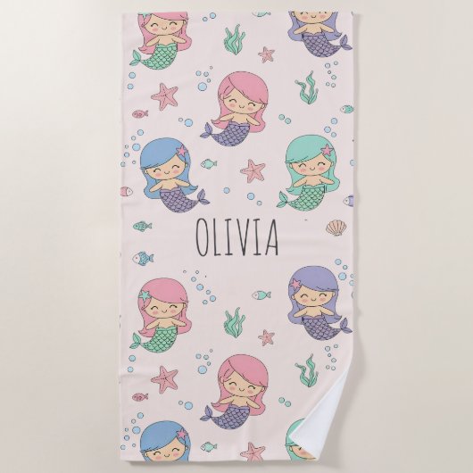 Niedlicher Cartoon Mermaid Pattern Strandtuch (Vorderseite)