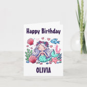 Niedlicher Cartoon Mermaid Personalisiert Geburtst Karte (Vorderseite)