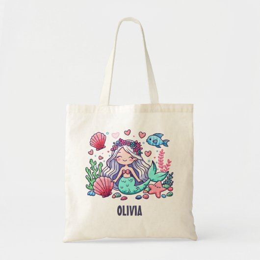 Niedlicher Cartoon Mermaid Personalisiert Tragetasche (Vorne)