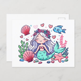 Niedlicher Cartoon Mermaid Postkarte