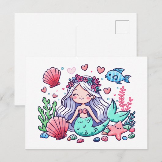Niedlicher Cartoon Mermaid Postkarte (Vorne/Hinten)