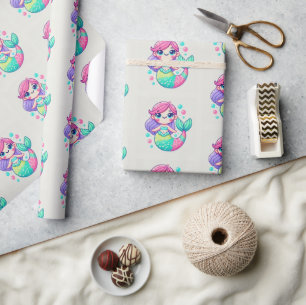 Niedlicher Cartoon Mermaid Wrapping Paper Kids Gif Geschenkpapier