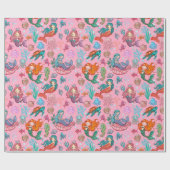 Niedlicher Cartoon Mermaids auf rosa Hintergrund Geschenkpapier (Flach)