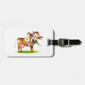 Niedlicher Cartoon Milchkühe mit Blume und Gras Gepäckanhänger (Vorderseite horizontal)