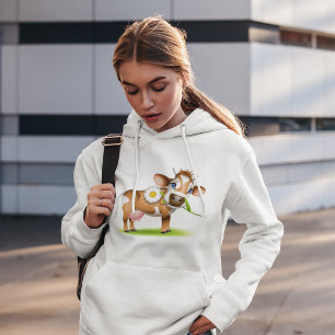Niedlicher Cartoon Milchkühe mit Blume und Gras Hoodie