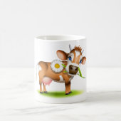 Niedlicher Cartoon Milchkühe mit Blume und Gras Kaffeetasse (Mittel)