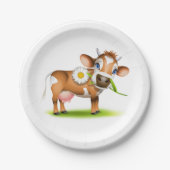 Niedlicher Cartoon Milchkühe mit Blume und Gras Pappteller (Vorderseite)