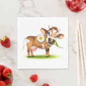 Niedlicher Cartoon Milchkühe mit Blume und Gras Serviette (Beispiel)