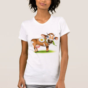 Niedlicher Cartoon Milchkühe mit Blume und Gras T-Shirt