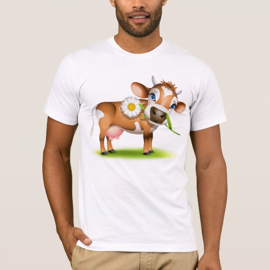 Niedlicher Cartoon Milchkühe mit Blume und Gras T-Shirt (Vorderseite)