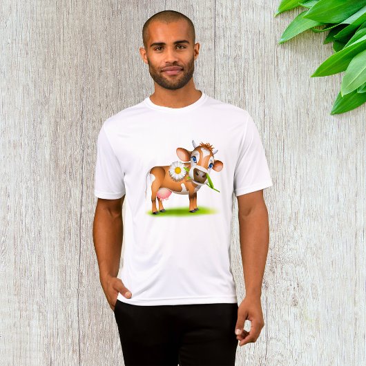 Niedlicher Cartoon Milchkühe mit Blume und Gras T-Shirt
