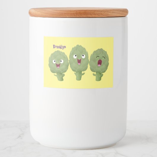 Niedlicher Cartoon mit Artischocken Lebensmitteletikett (Vorderseite)