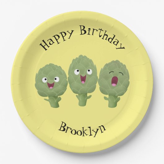 Niedlicher Cartoon mit Artischocken Pappteller (Vorderseite)