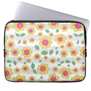 Niedlicher Cartoon mit Blumenmotiv, gelbe Doodles Laptopschutzhülle