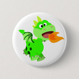 Niedlicher Cartoon mit Feuerspucken Kinderdrache Button