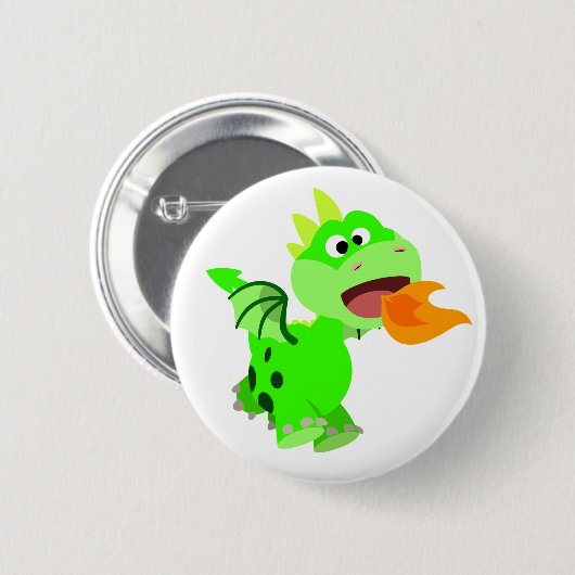 Niedlicher Cartoon mit Feuerspucken Kinderdrache Button (Vorne & Hinten)