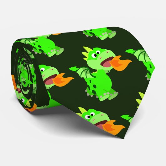 Niedlicher Cartoon mit Feuerspucken Kinderdrache Krawatte (Gerollt)