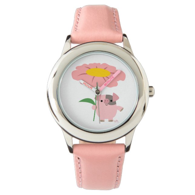 Niedlicher Cartoon mit Geschenk (pink) Schau Armbanduhr (Vorderseite)
