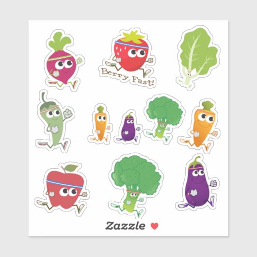 Niedlicher Cartoon mit Obst und Gemüse-Aufkleber-S Aufkleber (Blatt)