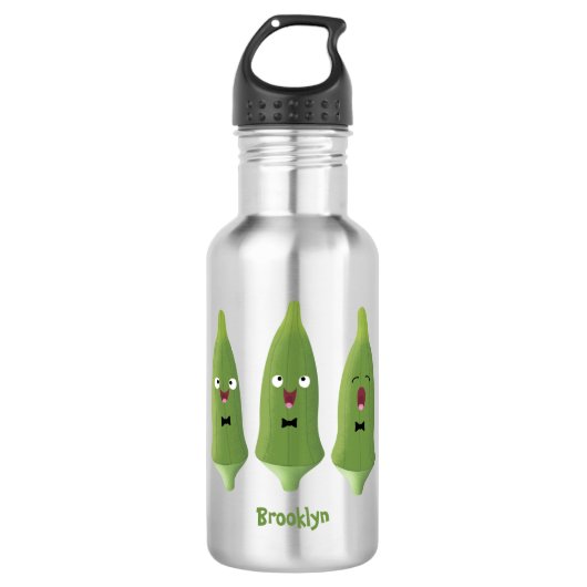 Niedlicher Cartoon mit Okra Edelstahlflasche (Vorderseite)