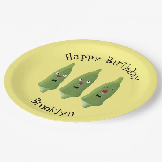 Niedlicher Cartoon mit Okra Pappteller (Schrägansicht)