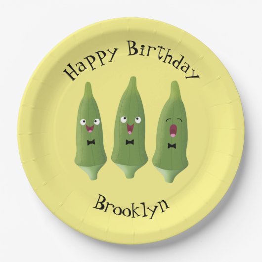 Niedlicher Cartoon mit Okra Pappteller (Vorderseite)