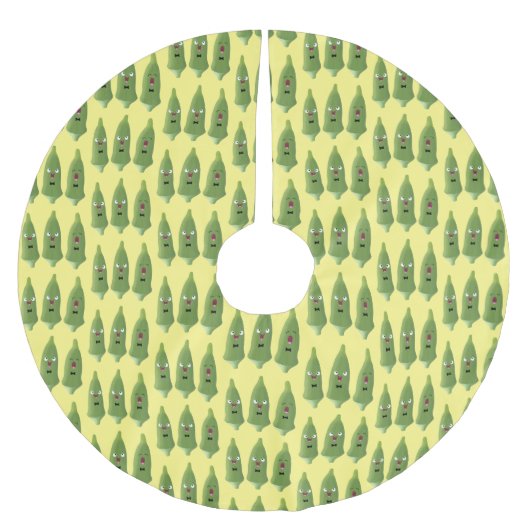 Niedlicher Cartoon mit Okra Polyester Weihnachtsbaumdecke (Vorderseite)