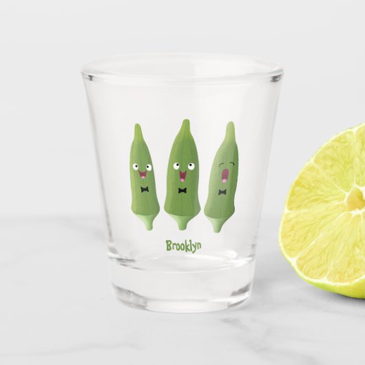 Niedlicher Cartoon mit Okra Schnapsglas (Vorderseite)