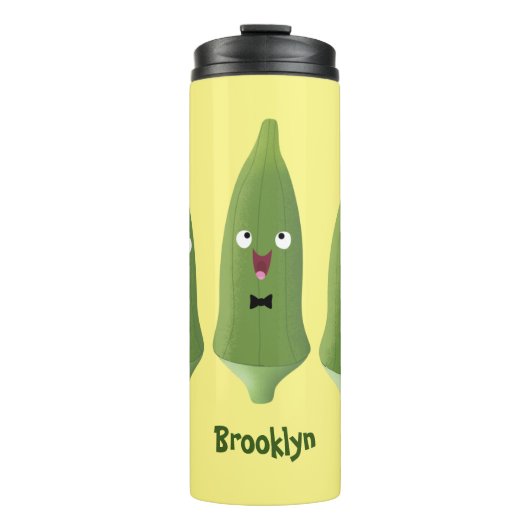 Niedlicher Cartoon mit Okra Thermosbecher (Vorderseite)