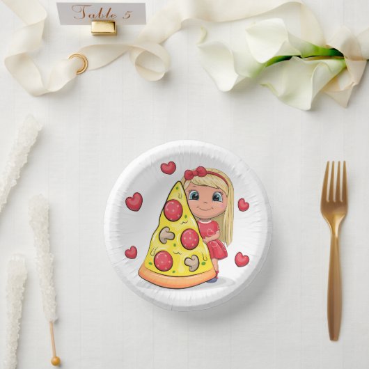 Niedlicher Cartoon mit Pizza Pappteller (Hochzeit)