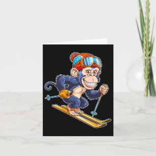 Niedlicher Cartoon Monkey Skifahren mit Skiern Karte