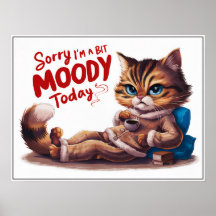 Niedlicher Cartoon Moody Cat in PJs Poster