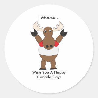 Niedlicher Cartoon Moose Canada Day Funny Runder Aufkleber