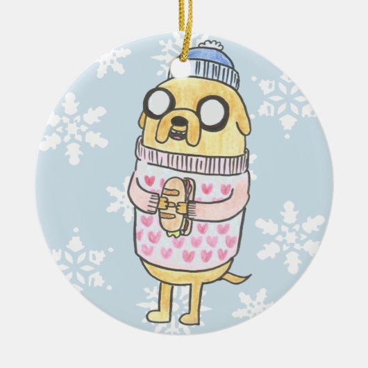 Niedlicher Cartoon Mops in Winter-Pulli Keramik Ornament (Vorne)