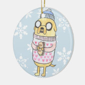 Niedlicher Cartoon Mops in Winter-Pulli Keramik Ornament (Links)