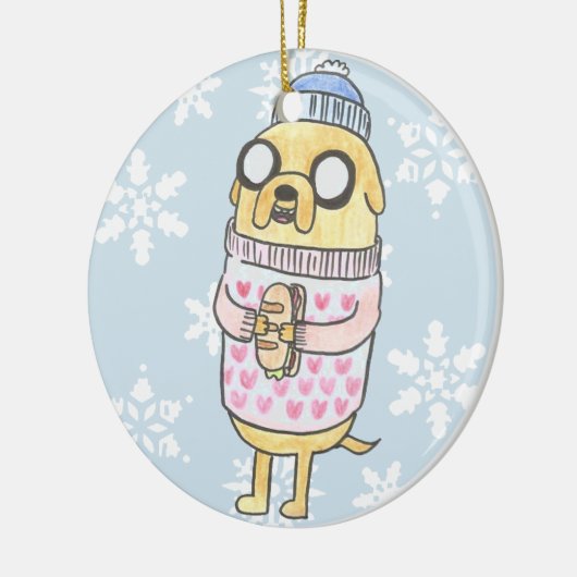 Niedlicher Cartoon Mops in Winter-Pulli Keramik Ornament (Links)