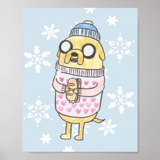 Niedlicher Cartoon Mops in Winter-Pulli Poster (Vorne)