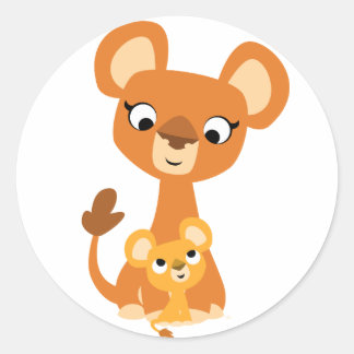 Niedlicher Cartoon Mother Lion and cub Aufkleber