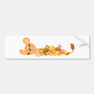Niedlicher Cartoon Mum Lion und Cubs Autoaufkleber
