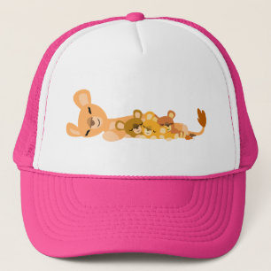 Niedlicher Cartoon Mum Lion und Cubs Hat Truckerkappe