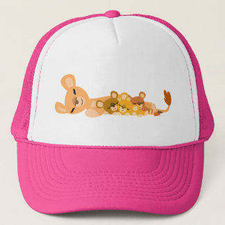 Niedlicher Cartoon Mum Lion und Cubs Hat Truckerkappe