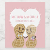 Niedlicher Cartoon Nüsse über einander rosa Hochze Weinetikett (Einzelnes Label)