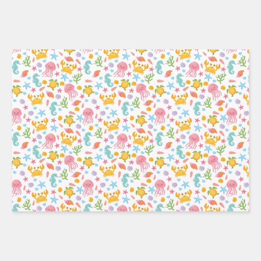 Niedlicher Cartoon Ocean Sea Life Seashell, Starfi Geschenkpapier Set (Vorderseite 3)