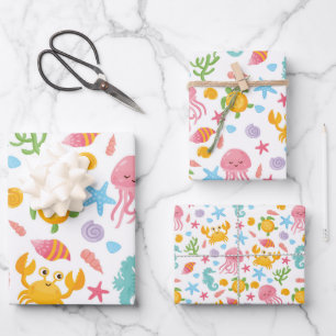 Niedlicher Cartoon Ocean Sea Life Seashell, Starfi Geschenkpapier Set